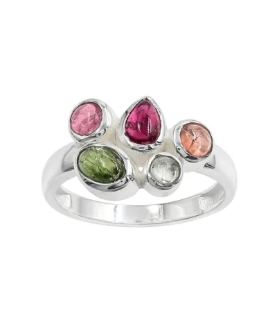 925 Sterling Silver Multi-Color Tourmaline Ring Handmade Cluster Ring