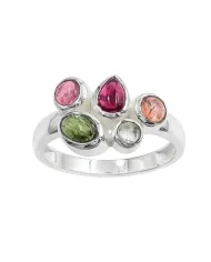 925 Sterling Silver Multi-Color Tourmaline Ring Handmade Cluster Ring