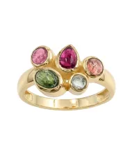18K Gold Plated Multi-Color Tourmaline Ring Handmade Cluster Ring