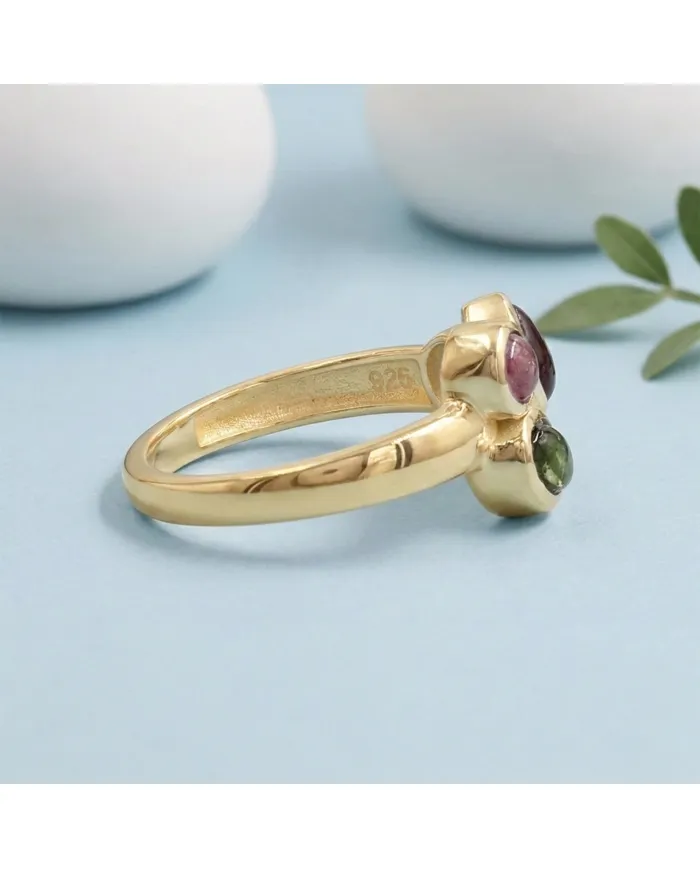 18K Gold Plated Multi-Color Tourmaline Ring Handmade Cluster Ring