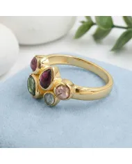 18K Gold Plated Multi-Color Tourmaline Ring Handmade Cluster Ring