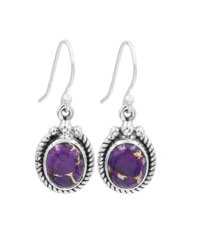 Purple Copper Turquoise Earrings - 925 Sterling Silver Handmade Boho Jewelry