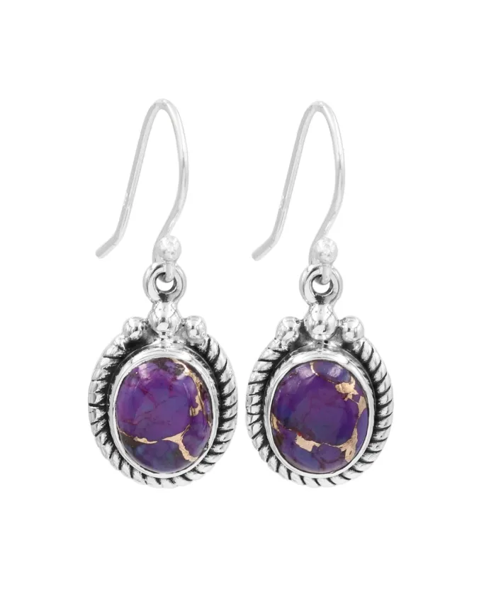 Purple Copper Turquoise Earrings - 925 Sterling Silver Handmade Boho Jewelry