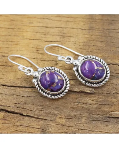 Purple Copper Turquoise Earrings - 925 Sterling Silver Handmade Boho Jewelry