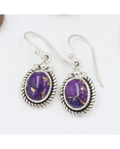 Purple Copper Turquoise Earrings - 925 Sterling Silver Handmade Boho Jewelry