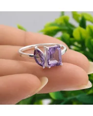 Two-Stone Amethyst Ring | 925 Sterling Silver Handmade Gift for Women