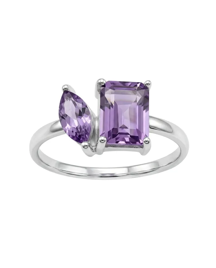 Two-Stone Amethyst Ring | 925 Sterling Silver Handmade Gift for Women