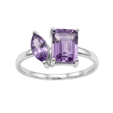 Two-Stone Amethyst Ring | 925 Sterling Silver Handmade Gift for Women