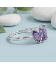 Two-Stone Amethyst Ring | 925 Sterling Silver Handmade Gift for Women