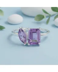 Two-Stone Amethyst Ring | 925 Sterling Silver Handmade Gift for Women