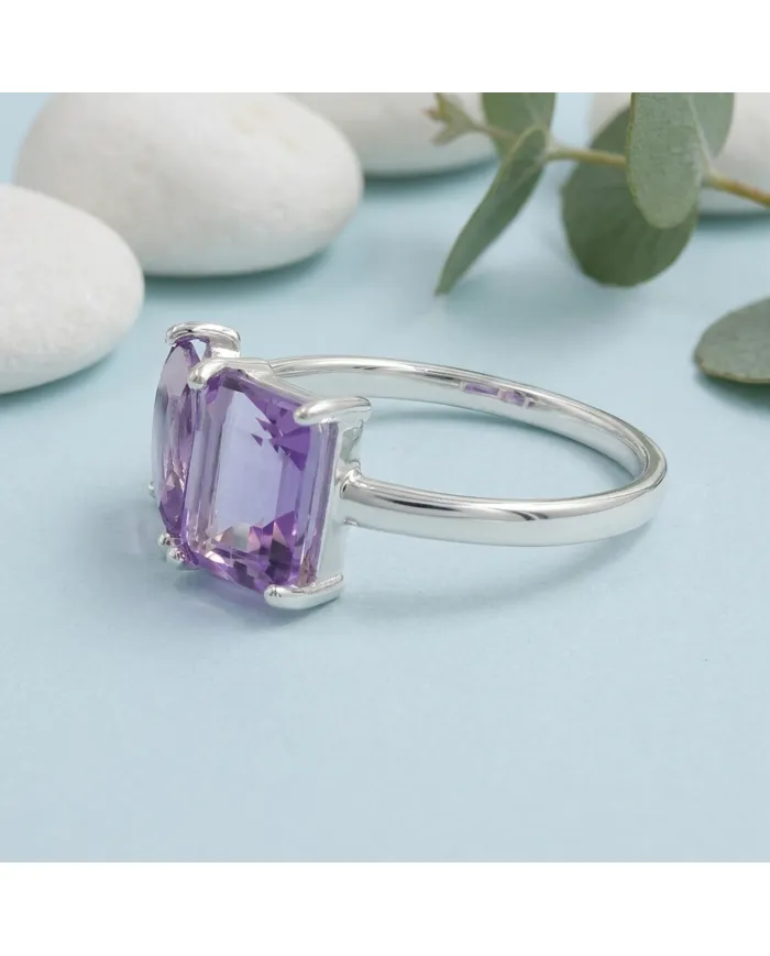 Two-Stone Amethyst Ring | 925 Sterling Silver Handmade Gift for Women