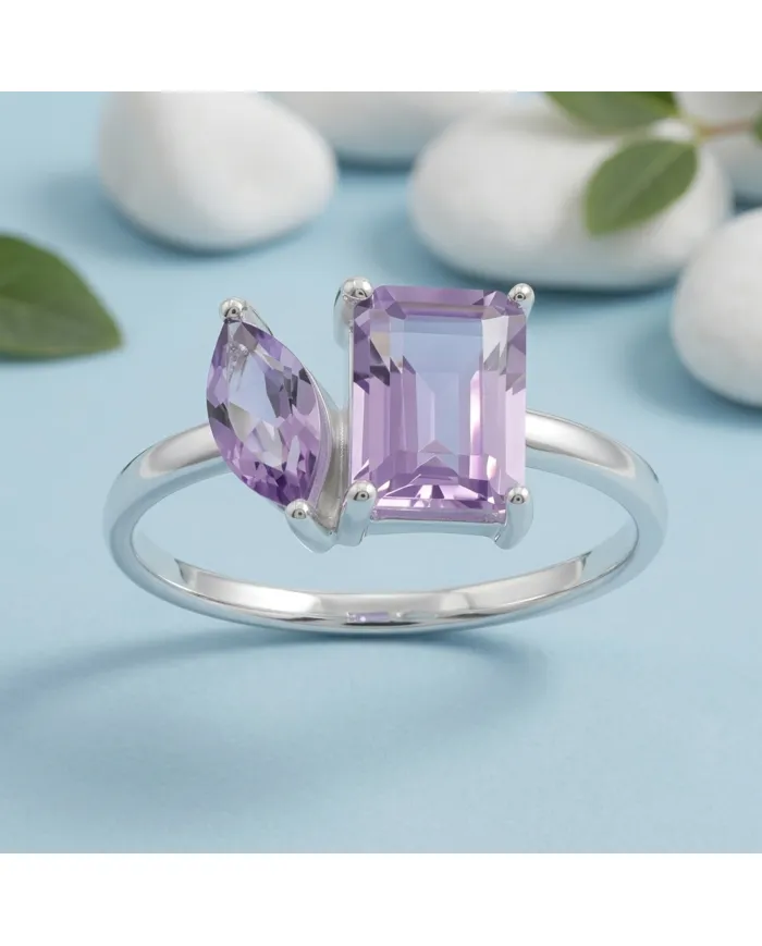 Two-Stone Amethyst Ring | 925 Sterling Silver Handmade Gift for Women