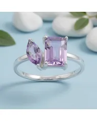 Two-Stone Amethyst Ring | 925 Sterling Silver Handmade Gift for Women