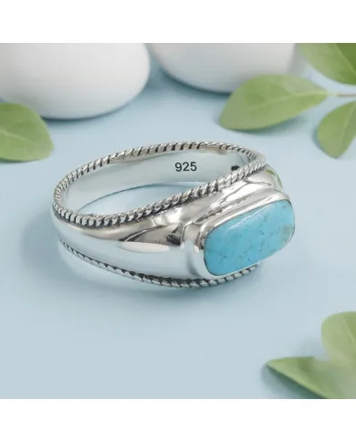 Arizona Turquoise Men's Ring, 925 Sterling Silver Handmade Jewelry