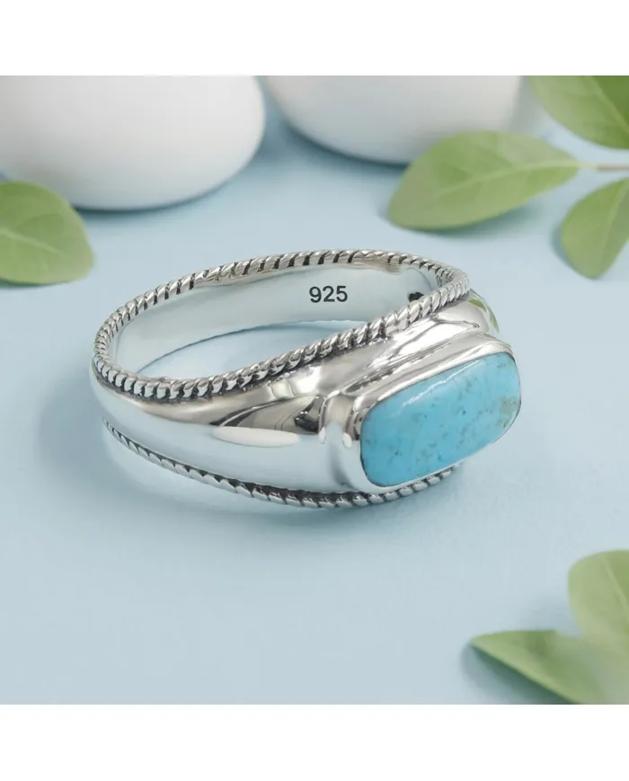 Arizona Turquoise Men's Ring, 925 Sterling Silver Handmade Jewelry