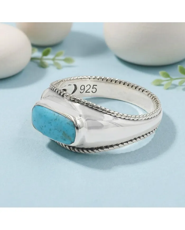 Arizona Turquoise Men's Ring, 925 Sterling Silver Handmade Jewelry