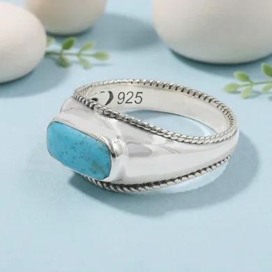 Arizona Turquoise Men's Ring, 925 Sterling Silver Handmade Jewelry