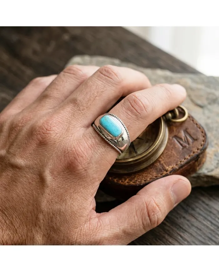 Arizona Turquoise Men's Ring, 925 Sterling Silver Handmade Jewelry