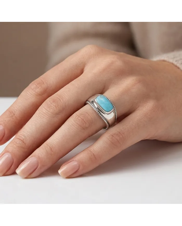 Arizona Turquoise Men's Ring, 925 Sterling Silver Handmade Jewelry