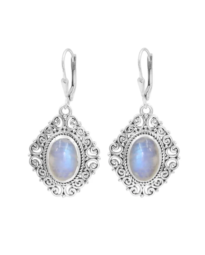 925 Sterling Silver Moonstone Filigree Dangle Earrings Gemstone Jewelry