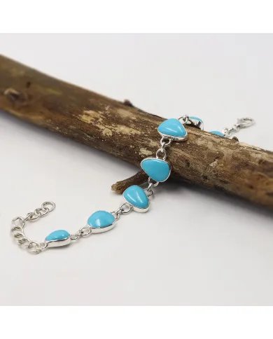 Sleeping Beauty Turquoise Bracelet - Handmade 925 Silver Link Chain Jewelry
