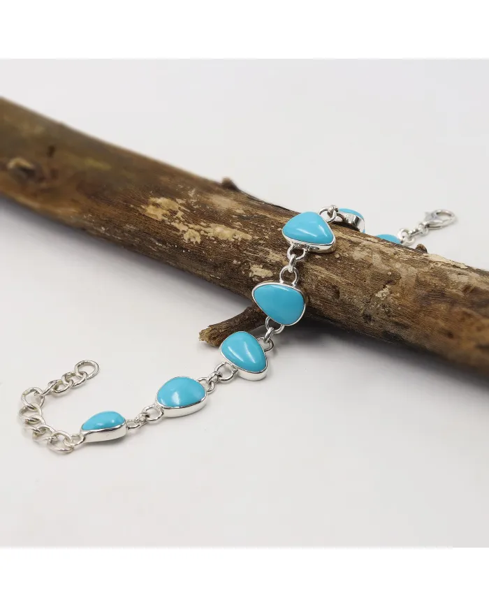 925 Sterling Silver Arizona Turquoise Link Bracelet for Women