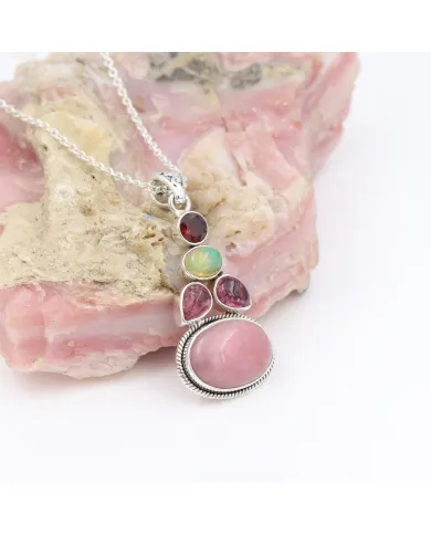 Pink Opal Pendant Necklace 925 Sterling Silver, Multi Gemstone Pendant