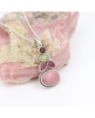 Pink Opal Pendant Necklace 925 Sterling Silver, Multi Gemstone Pendant