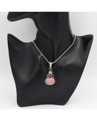 Pink Opal Pendant Necklace 925 Sterling Silver, Multi Gemstone Pendant