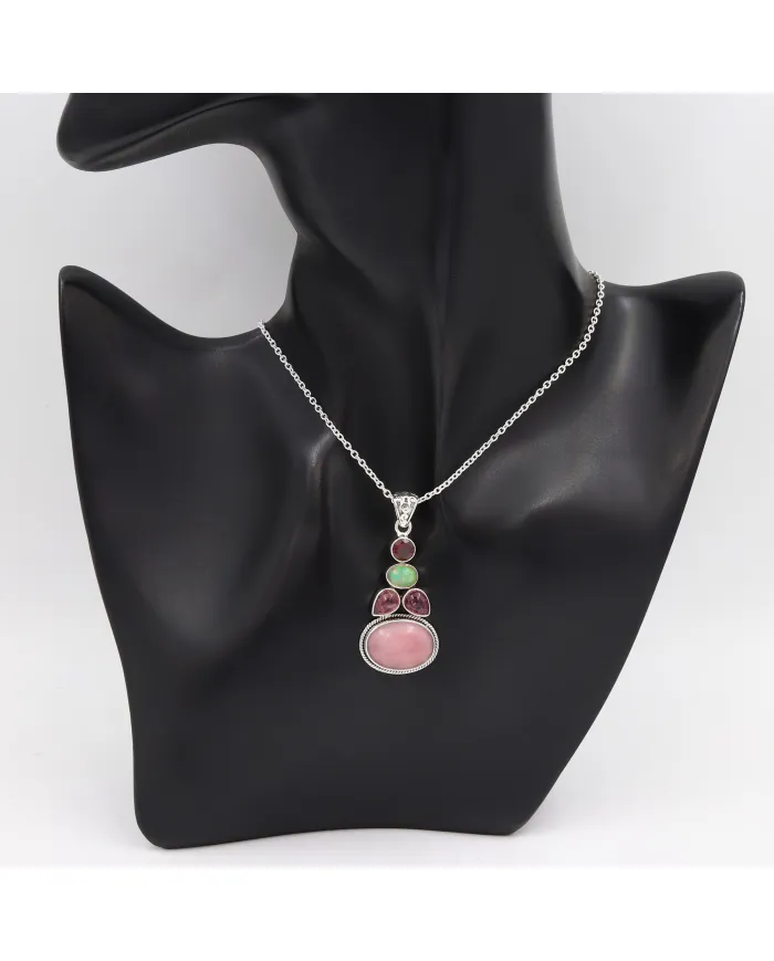 Pink Opal Pendant Necklace 925 Sterling Silver, Multi Gemstone Pendant