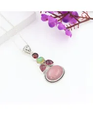 Pink Opal Pendant Necklace 925 Sterling Silver, Multi Gemstone Pendant