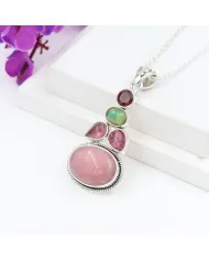 Pink Opal Pendant Necklace 925 Sterling Silver, Multi Gemstone Pendant