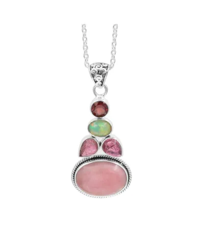 Pink Opal Pendant Necklace 925 Sterling Silver, Multi Gemstone Pendant