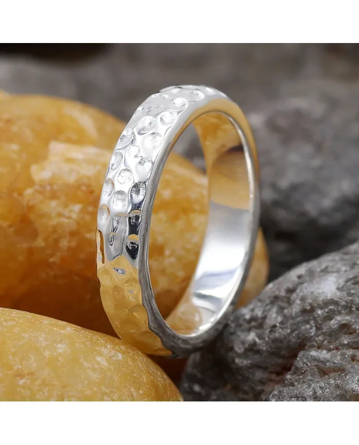 Hammered Band Ring - 925 Sterling Silver Handmade Unisex Jewelry