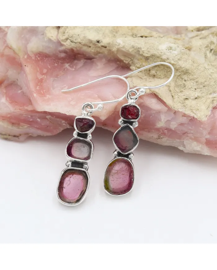 925 Sterling Silver Tourmaline Drop Earrings
