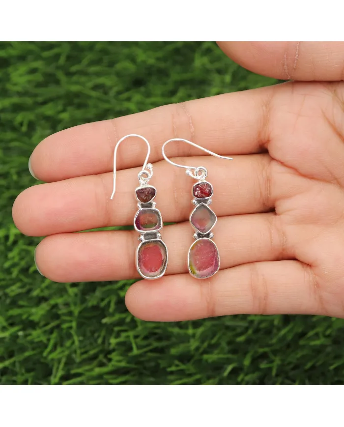925 Sterling Silver Tourmaline Drop Earrings