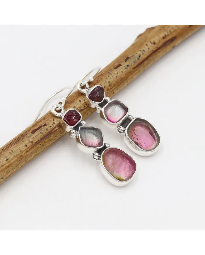 925 Sterling Silver Tourmaline Drop Earrings