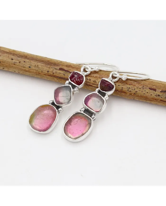925 Sterling Silver Tourmaline Drop Earrings