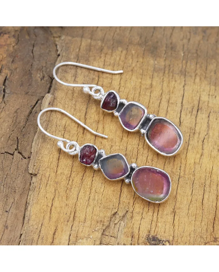 925 Sterling Silver Tourmaline Drop Earrings