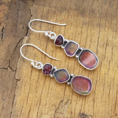 925 Sterling Silver Tourmaline Drop Earrings