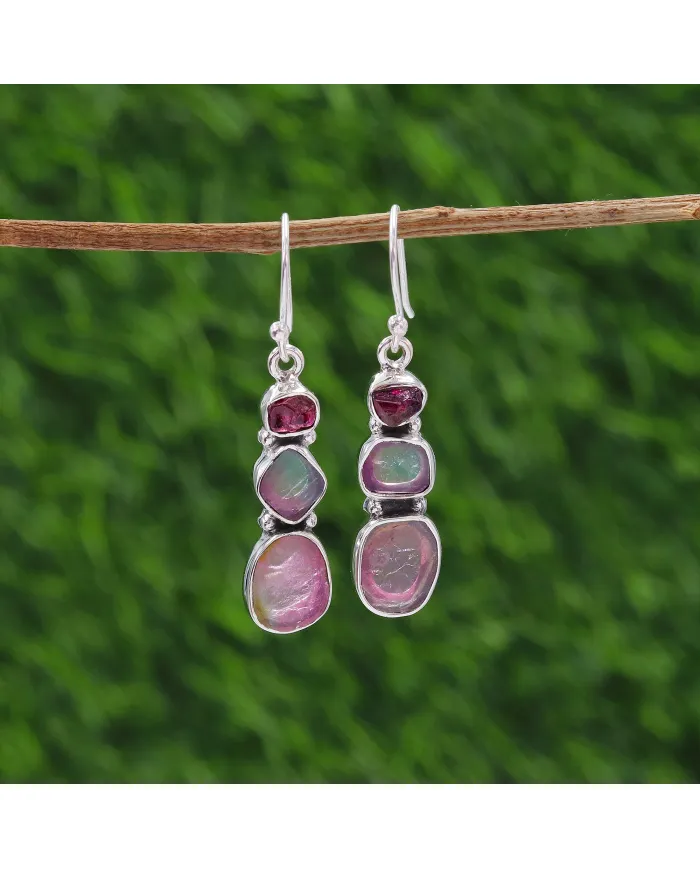 925 Sterling Silver Tourmaline Drop Earrings