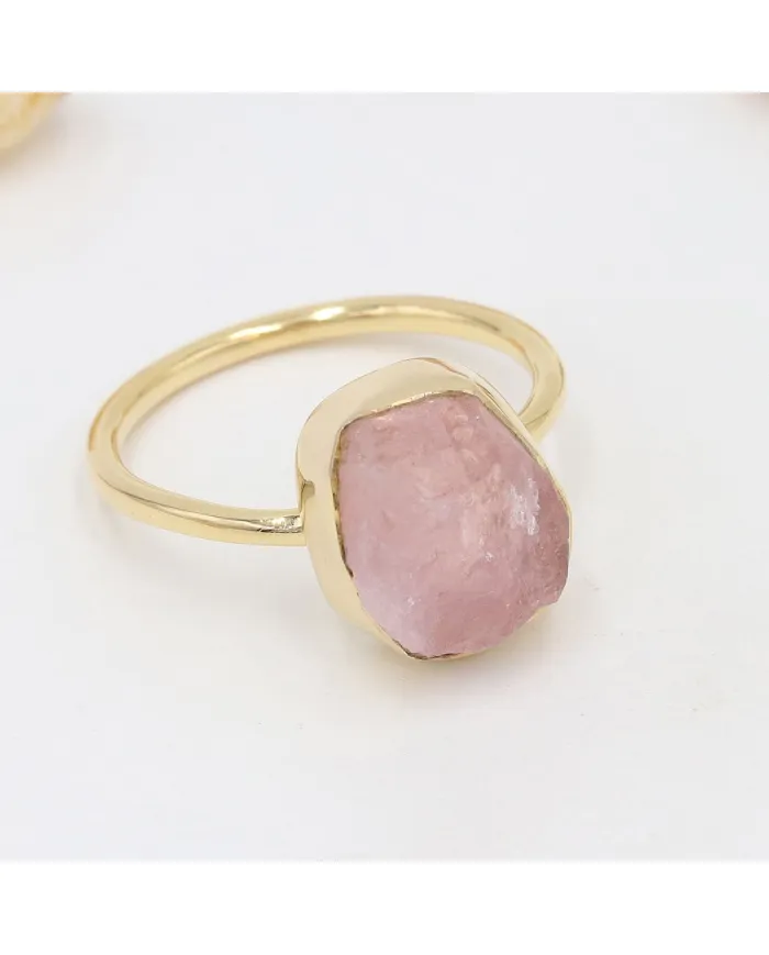 Natural Morganite Ring 18K Gold-Plated | 925 Silver Handmade Jewelry