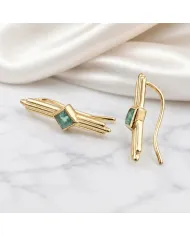 18K Gold Plated Emerald Ear Cuff Climber Earrings Unique Silver Jewelry