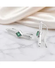 Emerald Ear Cuff Climber Earrings, 925 Sterling Silver Women's Jewelry