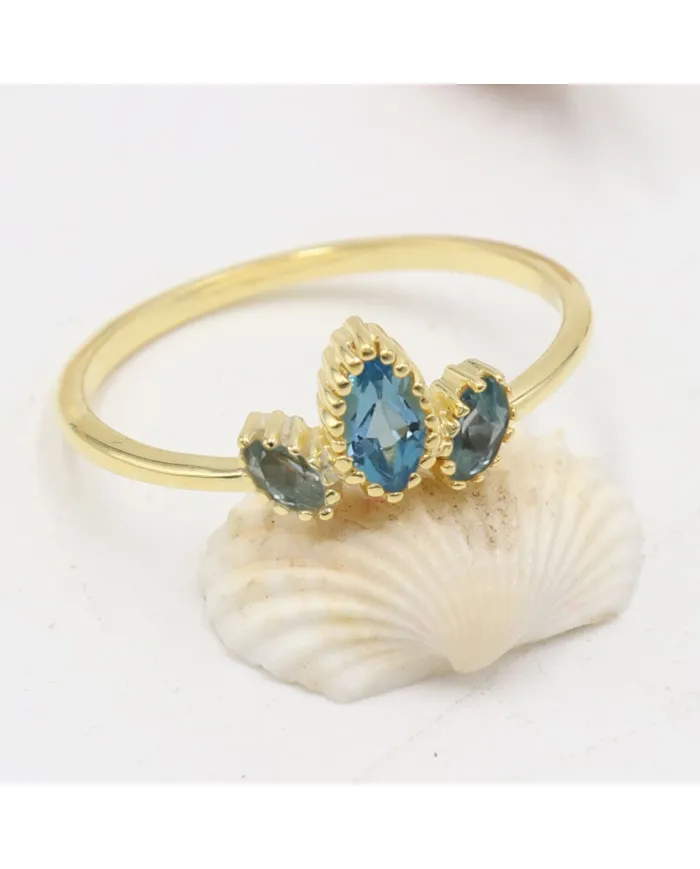 Tanzanite Ring, 18K Gold-Plated Silver Marquise Cut Gemstone Jewelry