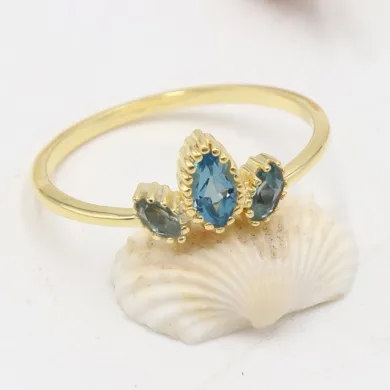 Tanzanite Ring, 18K Gold-Plated Silver Marquise Cut Gemstone Jewelry