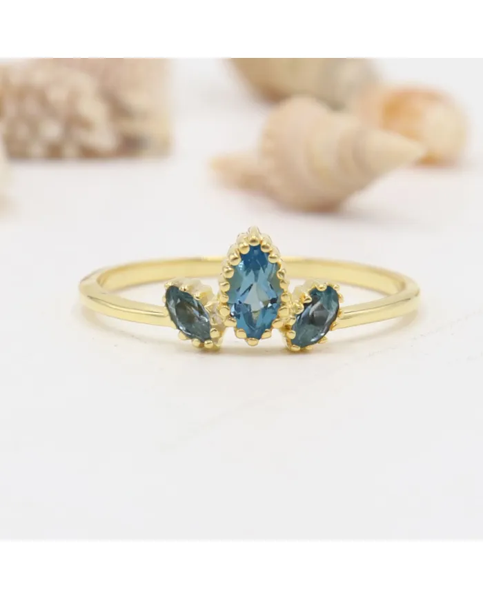 Tanzanite Ring, 18K Gold-Plated Silver Marquise Cut Gemstone Jewelry