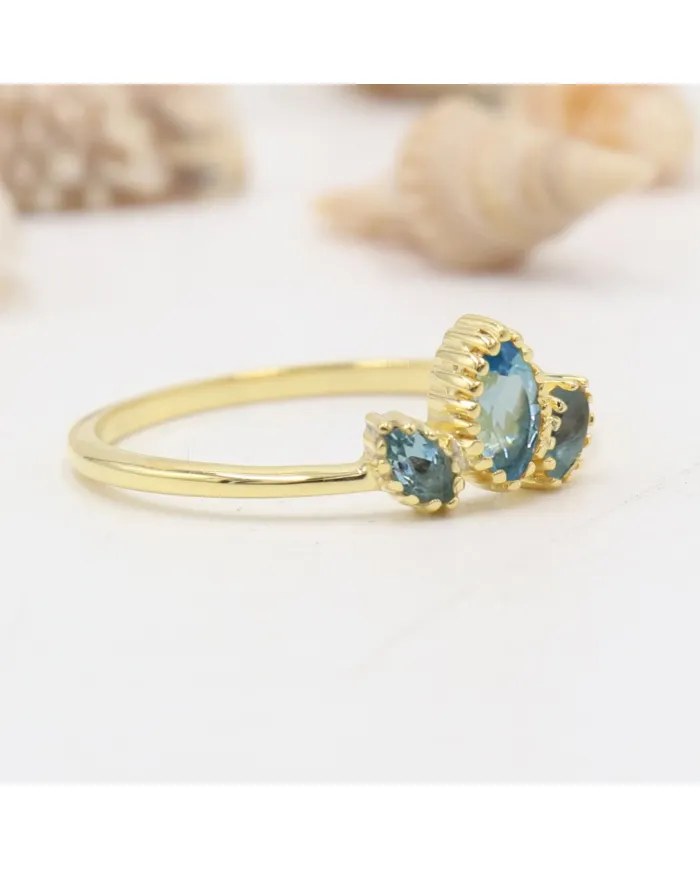 Tanzanite Ring, 18K Gold-Plated Silver Marquise Cut Gemstone Jewelry