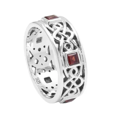 925 Sterling Silver Celtic Knot Garnet Ring | Handmade Band Ring