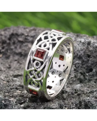 925 Sterling Silver Celtic Knot Garnet Ring | Handmade Band Ring